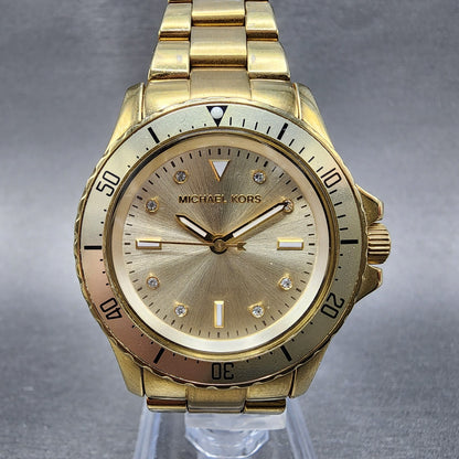 Michael Kors Tatum Watch Women 33mm Gold Dial Gold Tone Round MK6120 New Batt0