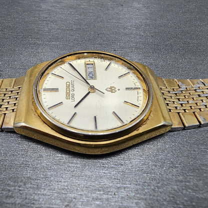 Seiko Lord quartz Watch Men 34mm Cream Dial Gold Tone Daydate 78537010 PARTS6