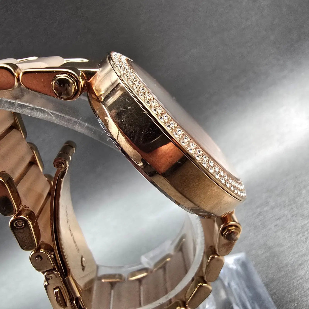 Michael Kors Parker Watch Women 39mm Rose Gold Gemmed Round MK6176 New Battery3