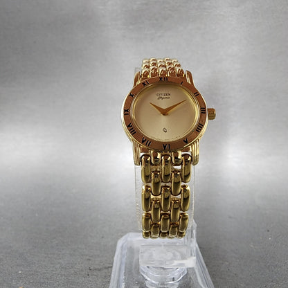 Citizen CQ Watch Women 22mm Champagne Dial Gold Tone Round 5420S26009 New Batt5