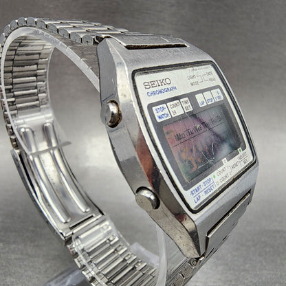 Seiko Digital Watch Men 34mm Steel Chronograph A127-5029 New Battery