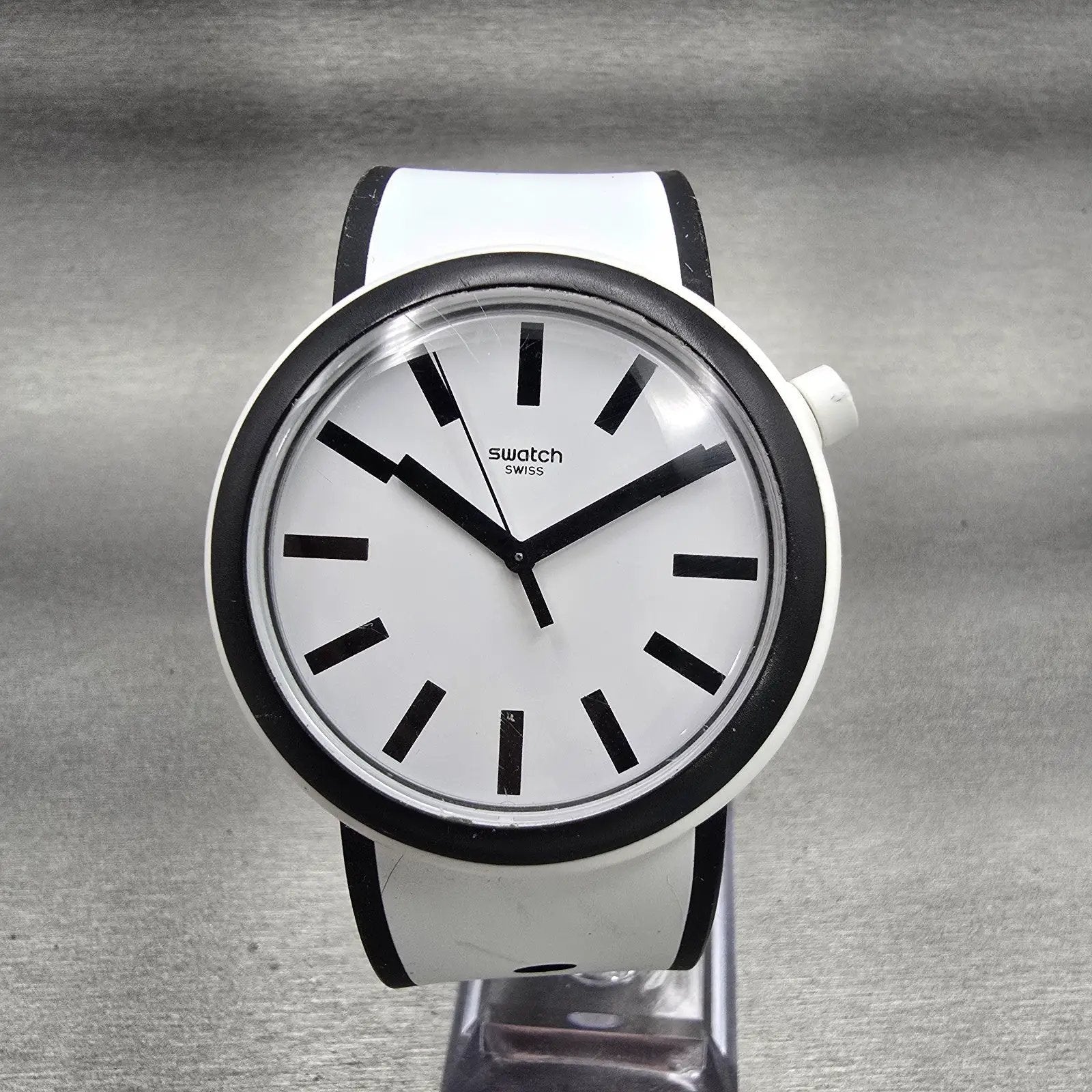 Swatch POPMOVING Watch Men 45mm White Dial Two Tone Round PWN100 New Battery0