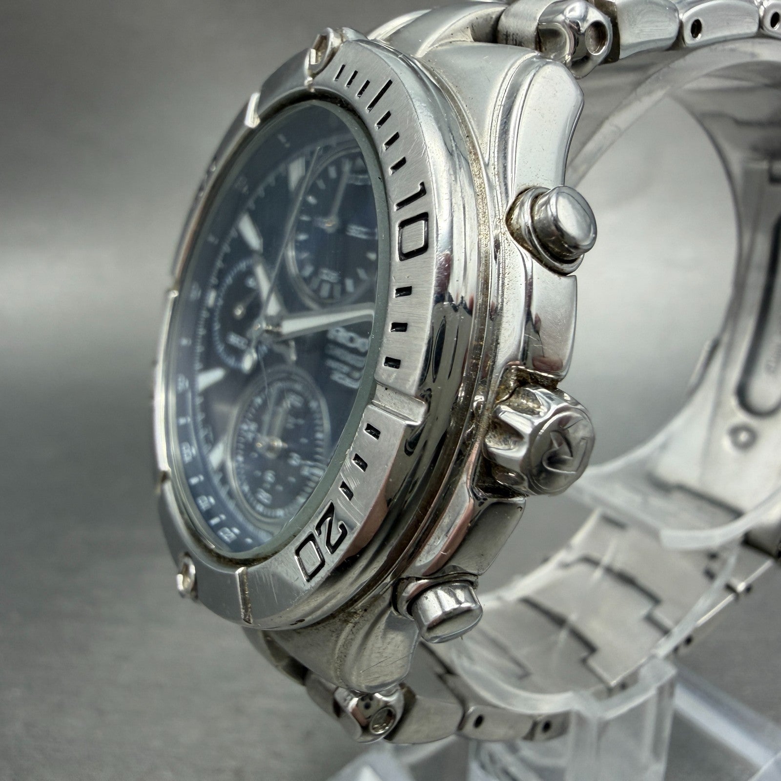 Seiko Alba Roox Chronograph Watch Men 40mm Blue Dial Silver Tone Date NewBattery2