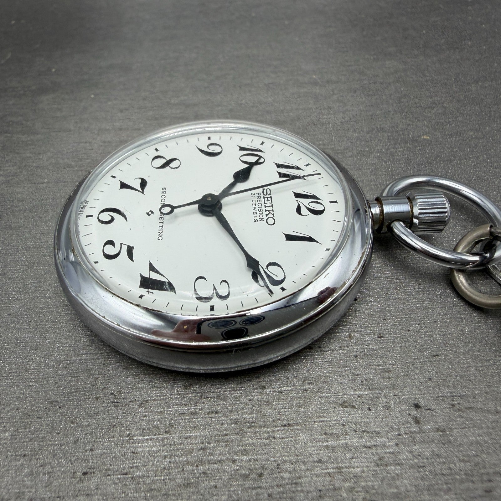 Seiko Precision Pocket Watch Men 50mm White Dial Steel Manual 6110-0010 Runs5