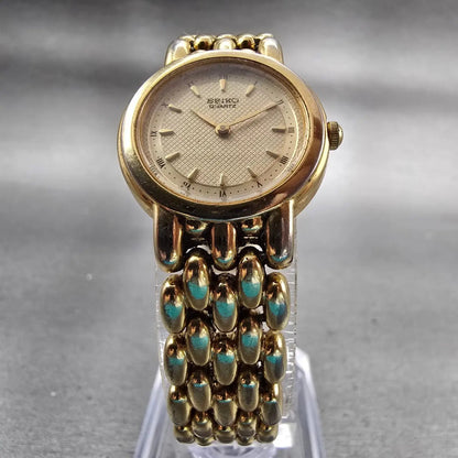 Seiko Watch Women 21mm Gold Dial Gold Tone Round 1F20-0F50 New Battery Vintage5