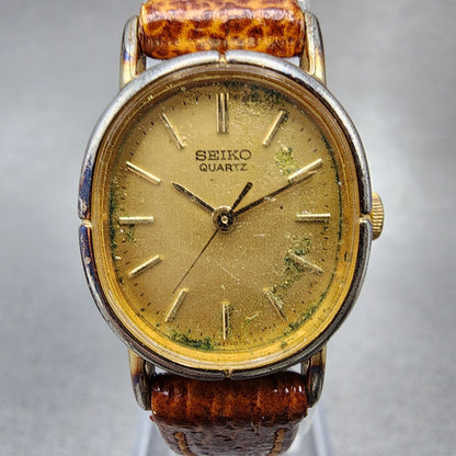 Seiko Watch Women 20mm Champagne Dial Gold Tone Oval 3421-5320 New Battery