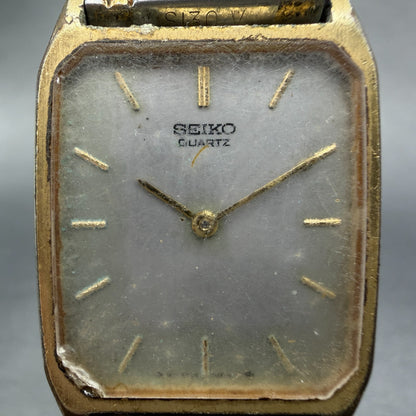 Seiko Tank Watch Men 26mm Gray Dial Gold Tone Rectangle 5P30-5D39 PARTS Vintage2