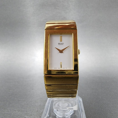 Seiko Tank Watch Women 18mm White Dial Gold Tone Rectangle 1n00-5e80 New Battery