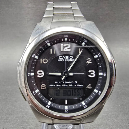 Casio Waveceptor Watch Men 41mm Black Dial Analog Digital Steel WVA-M480 Works T0