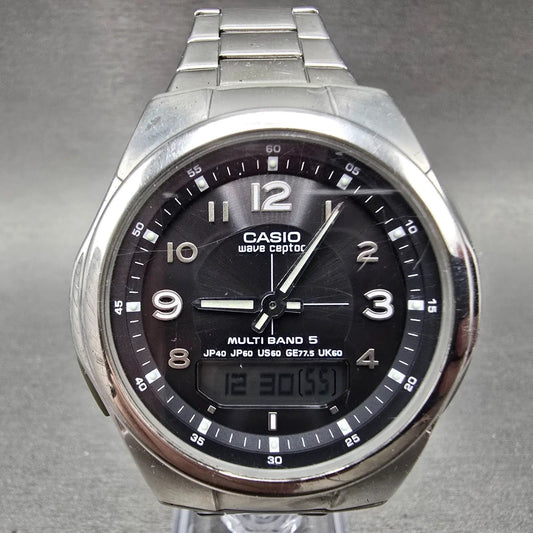 Casio Waveceptor Watch Men 41mm Black Dial Analog Digital Steel WVA-M480 Works T0