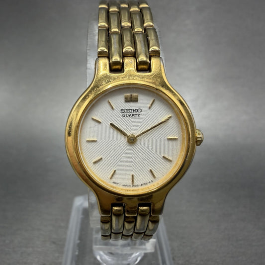 Seiko Watch Women 22mm White Dial Gold Tone Round 1n00-0a99 New Battery ABCD0