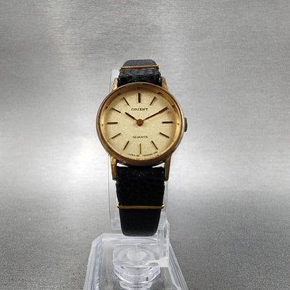 Orient Watch Women 21mm Gold Dial Gold Plated Round Leather New Battery VTG5
