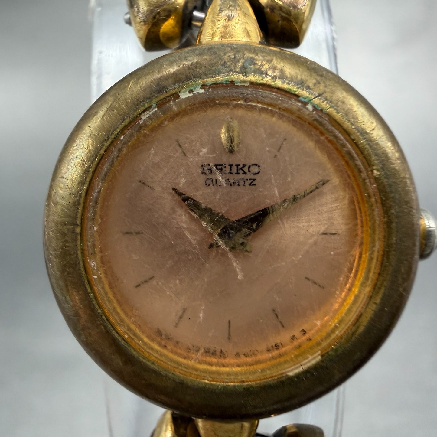 Seiko Watch Women 19mm Pink Dial Gold Tone Round 4N00-1138 New Battery Vintage1