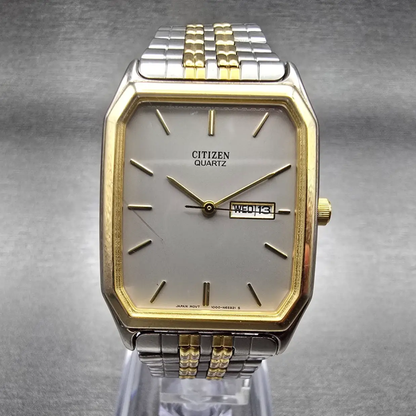 Citizen Tank Watch Men 27mm Silver Dial Two Tone Daydate 1000-S63871 New Battery0