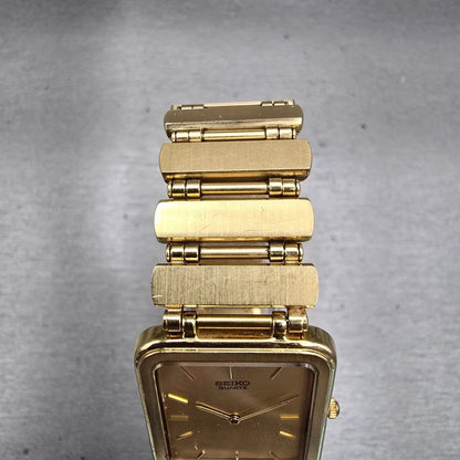 Seiko Watch Men 23mm Gold Dial Gold Tone Rectangle 7320-5889 New Battery VTG4