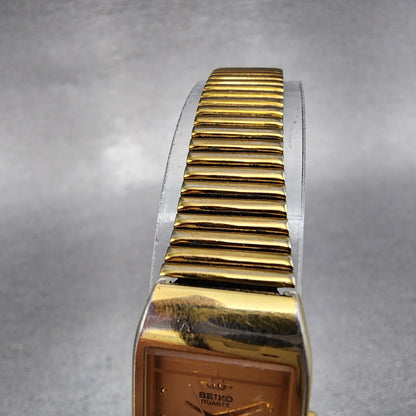 Seiko Tank Watch Women 16mm Gold Dial Gold Tone Rectangle 1N01-5A00 New Battery