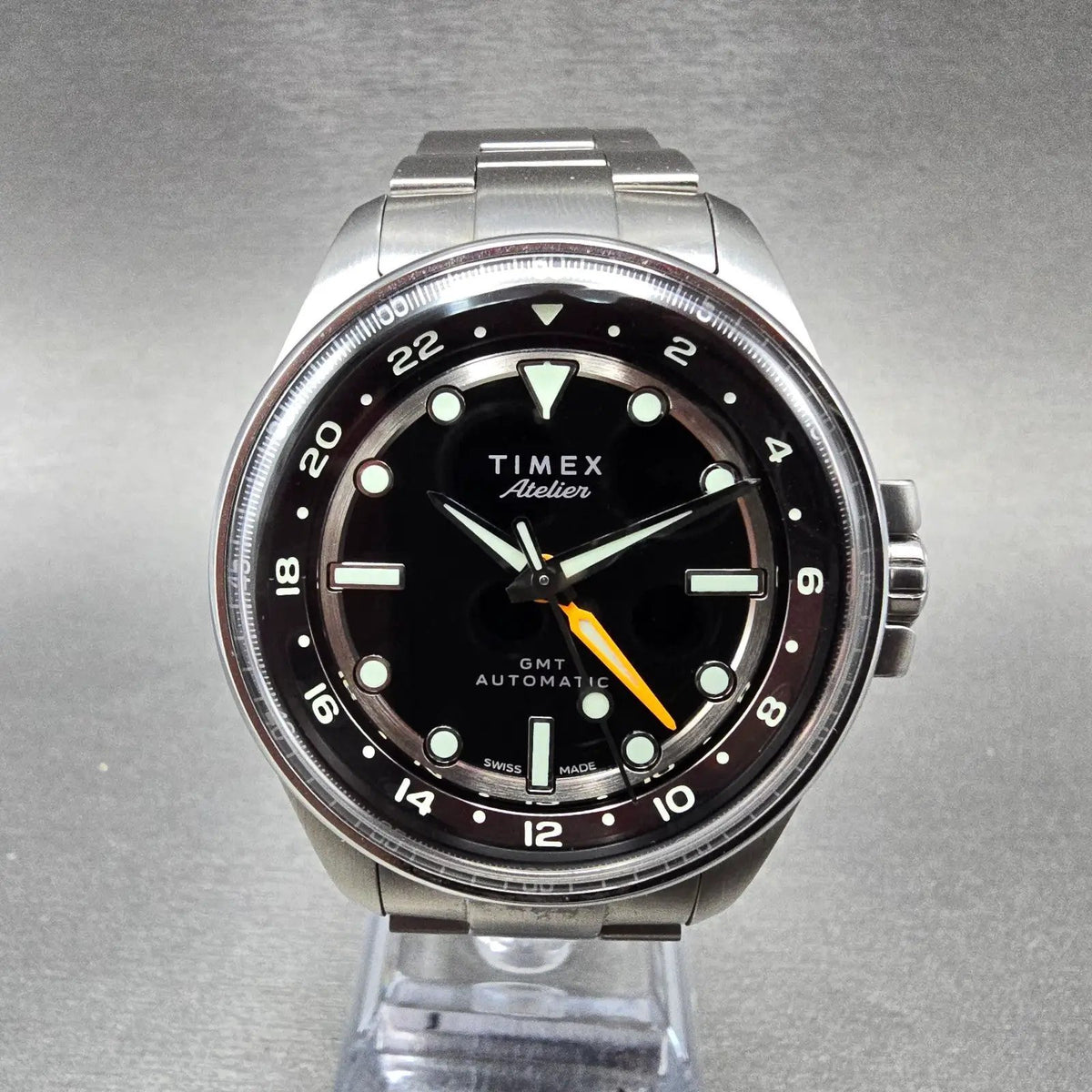 Timex Atelier GMT24 M1a Automatic Watch Men 40mm Black Dial Steel TW2Y723001