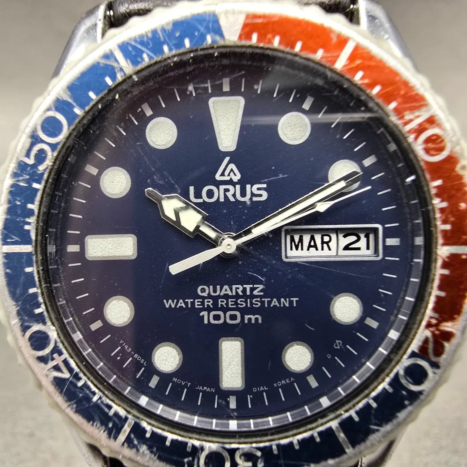 Lorus Dive Watch Men 38mm Blue Dial Silver Tone Daydate Pepsi Y143-804A New Batt1