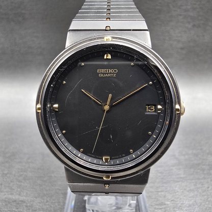 Seiko Watch Men 33mm Gray Dial Two Tone Date Round 7432-6059 New Battery Vintage0