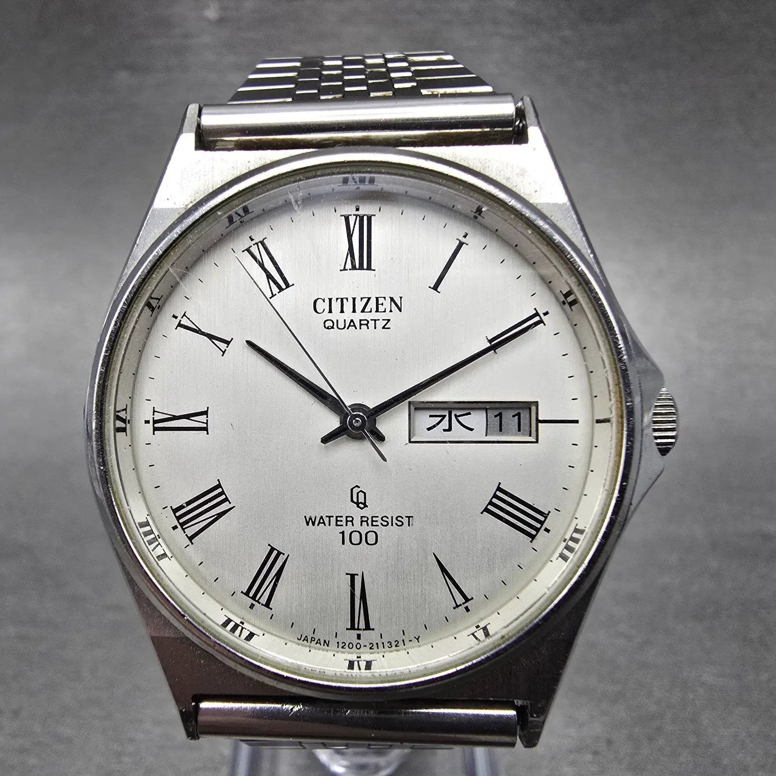 Citizen CQ Watch Men 35mm Silver Dial Silver Tone Daydate Round 4-211138 PARTS0