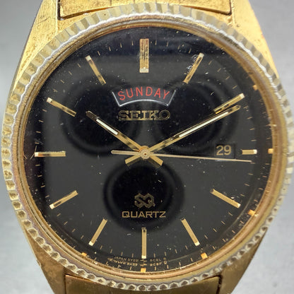 Seiko SQ President Watch Men 36mm Black Dial Gold Tone Daydate 5Y23-8A69 NewBatV1