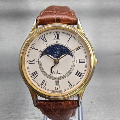 Citizen Astro Fantasy Watch Men 34mm White Dial Moon Phase 2870-269393 New Batt0