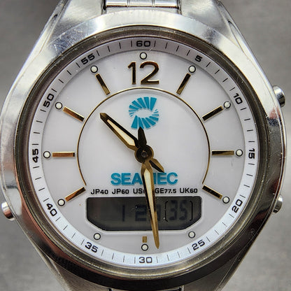 Casio Lineage LCWM200 Watch Men 38mm White Dial Steel Analog Digital Solar Runs1