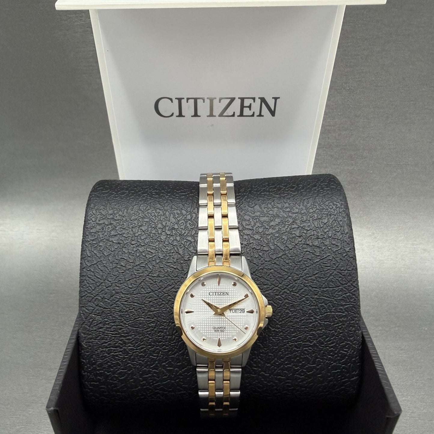 Citizen Watch Women 28mm White Dial Two Tone Daydate Round EQ060553A New Batt0