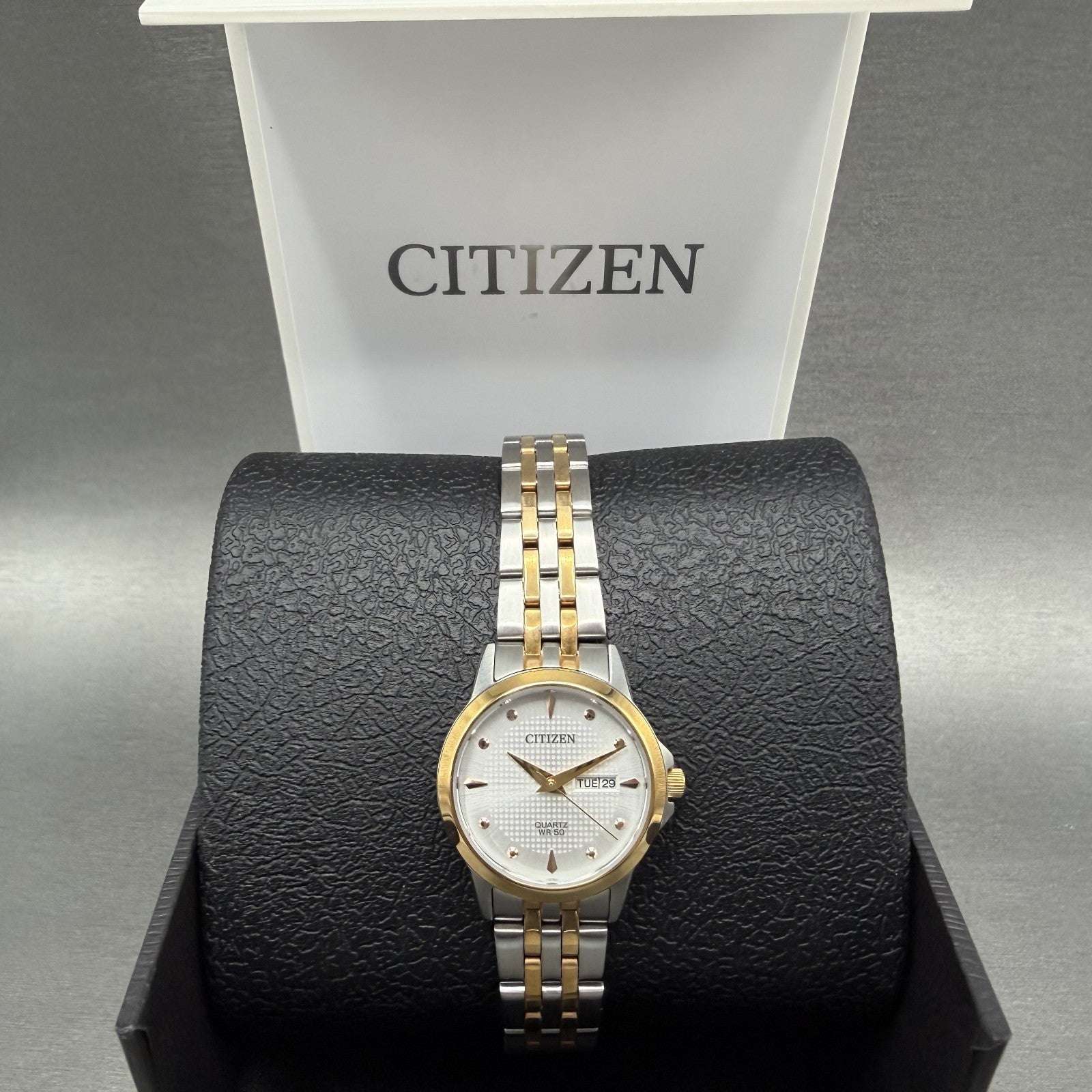 Citizen Watch Women 28mm White Dial Two Tone Daydate Round EQ060553A New Batt0