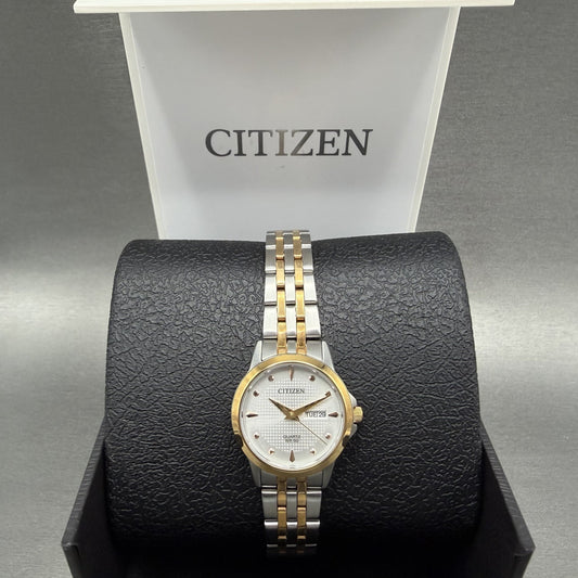Citizen Watch Women 28mm White Dial Two Tone Daydate Round EQ060553A New Batt0