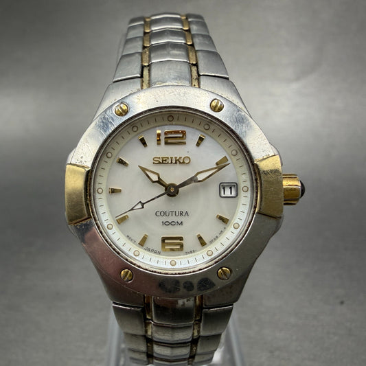 Seiko Coutura Watch Women 26mm MOP Dial Two Tone Date 7N82-0CA0 New Battery0