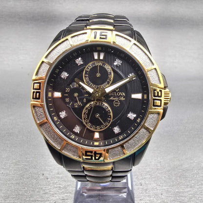 Bulova Marine Star Watch Men 42mm Black Dial Two Tone Daydate 98D0002 New Batt0