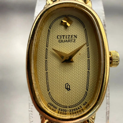Citizen CQ Watch Women 13mm Champagne Dial Gold Tone Oval 2200-4-950461 New Batt1