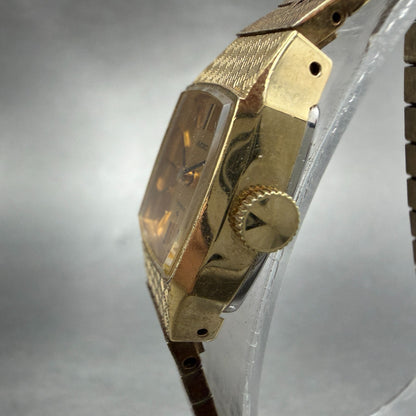 Seiko Tank Watch Women 17mm Champagne Dial Gold Tone Manual 11-4210 Runs Vintage2