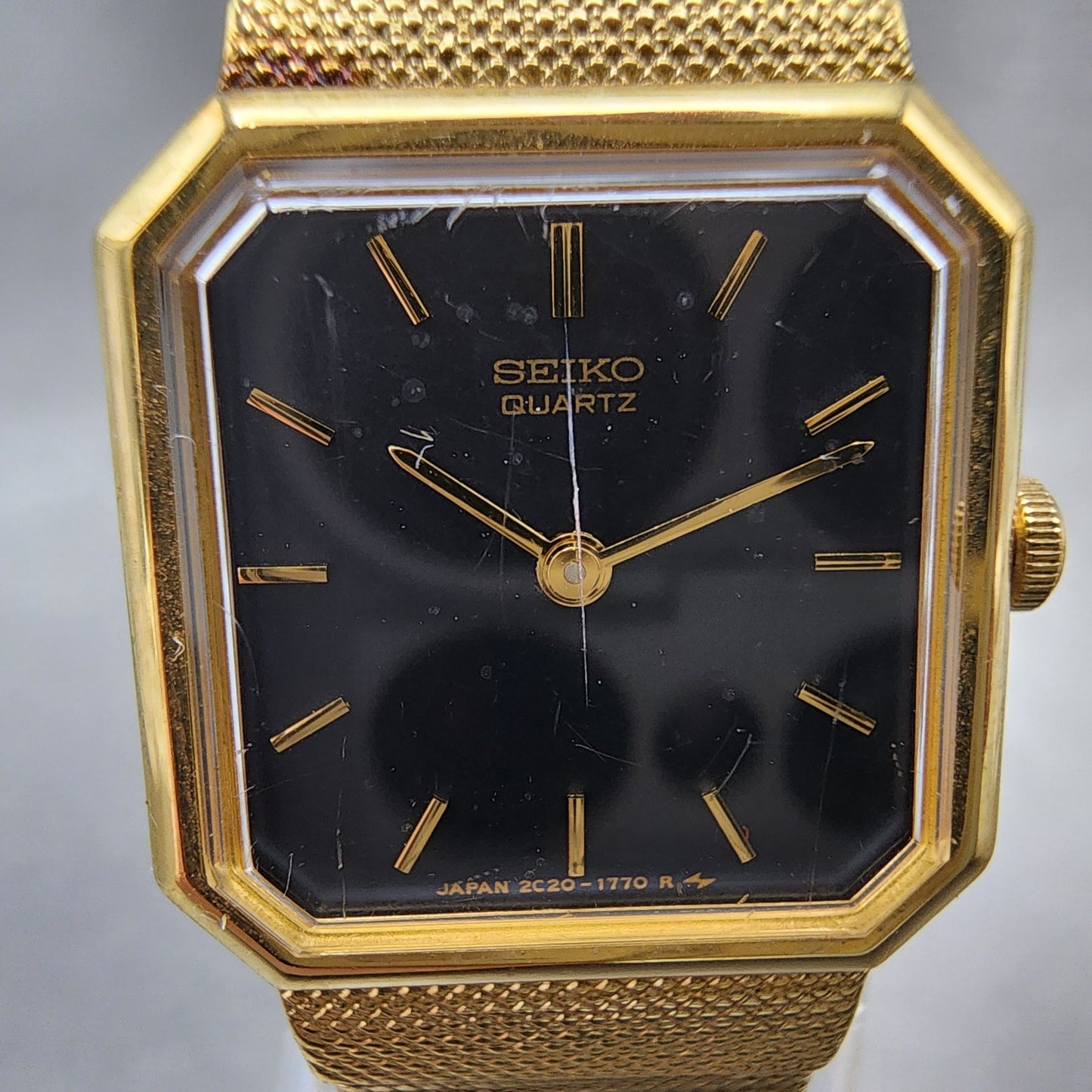 Seiko Tank Watch Women 19mm Blue Dial Gold Tone Octagon 2c205850 New Battery1