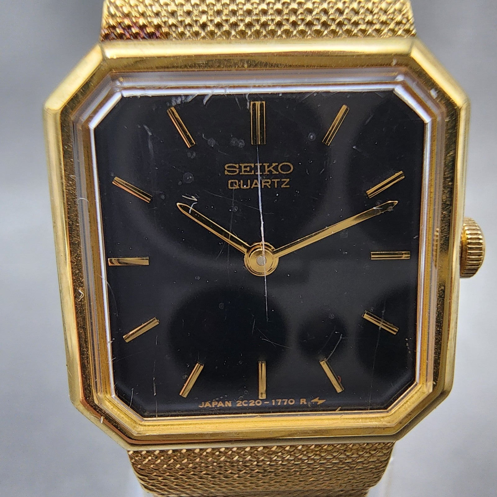 Seiko Tank Watch Women 19mm Blue Dial Gold Tone Octagon 2c205850 New Battery1