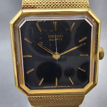 Seiko Tank Watch Women 19mm Blue Dial Gold Tone Octagon 2c205850 New Battery1