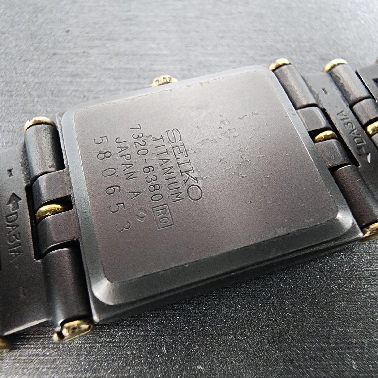 Seiko Exceline Tank Watch Women 18mm Gray Dial Two Tone Rectangle Titanium Runs9