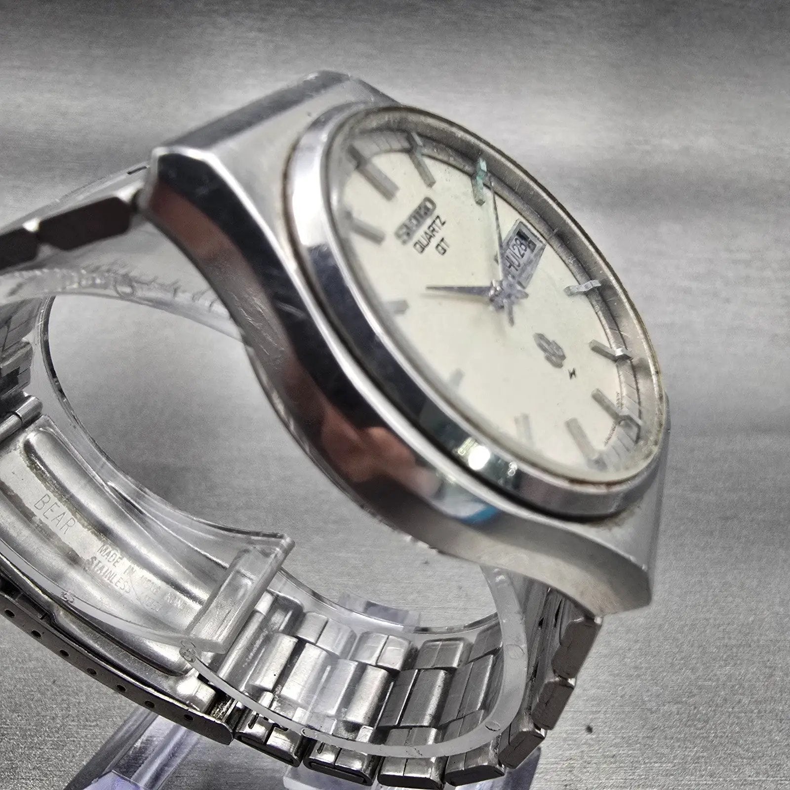 Seiko QT Watch Men 36mm Silver Dial Silver Tone Daydate Round 0823-8000 New Batt3