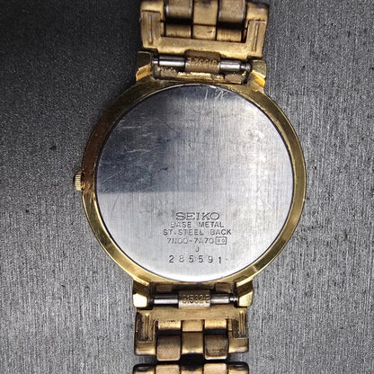 Seiko Watch Men 35mm Gold Dial Gold Tone Round 7N00-7A70 New Battery Vintage10