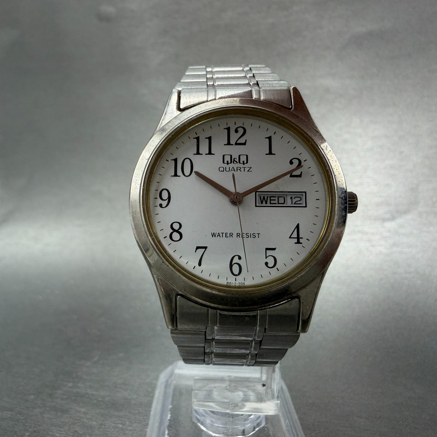 Citizen Q&Q Watch Men 34mm White Dial Silver Tone Daydate  Round New Battery5