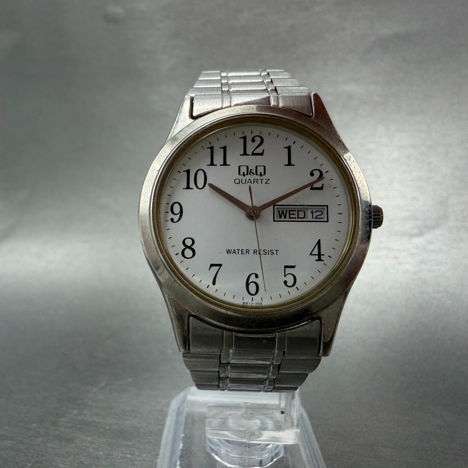 Citizen Q&Q Watch Men 34mm White Dial Silver Tone Daydate  Round New Battery5