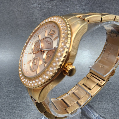 Fossil Stella Watch Women 38mm Rose Dial Rose Gold Tone Daydate Round New Batt2