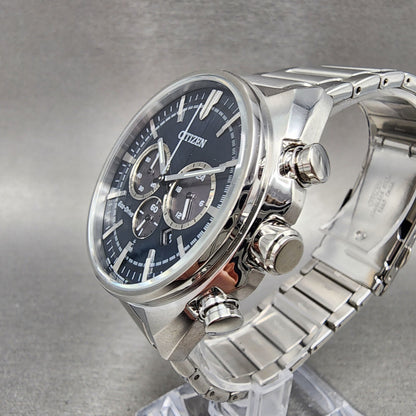 Citizen EcoDrive Chronograph Watch Men 45mm Blue Dial Steel Date CA428886L A122