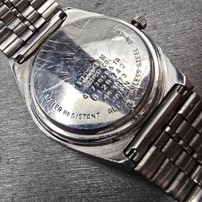 Citizen Crystron Watch Men 35mm Silver Dial Silver Tone Daydate 4-730585 New Bat10