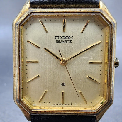 Rioch Tank Watch Men 28mm Champagne Dial Gold Tone Rectagle New Battery1