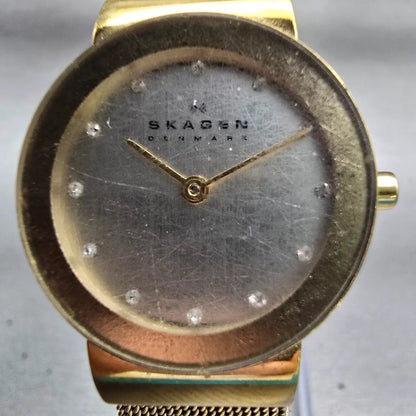 Skagen Freja Watch Women 26mm Silver Dial Gold Tone Round 358SGGD New Battery1