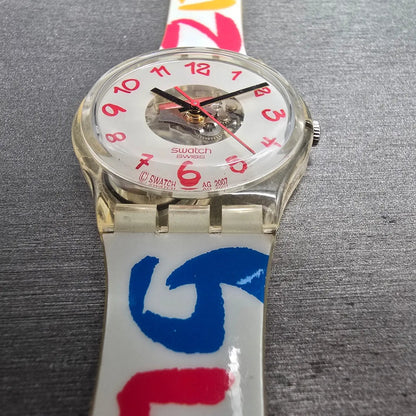 Swatch Paralympic Watch Men 35mm White Dial Clear Case Round GE213 New Battery6