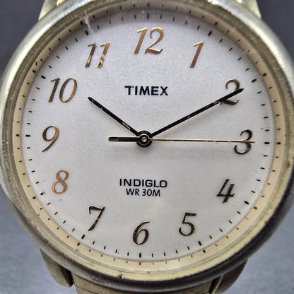 Timex Indiglo Watch Men 35mm Cream Dial Gold Tone Round Bracelet New Battery1