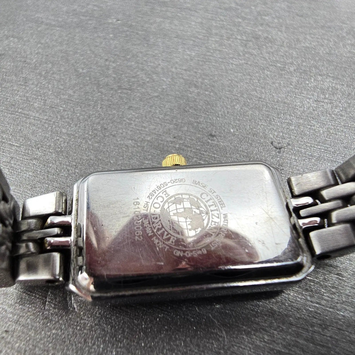 Citizen Eco-Drive Tank Watch Women 14mm MOP Dial Two Tone Rectangle Works JP9